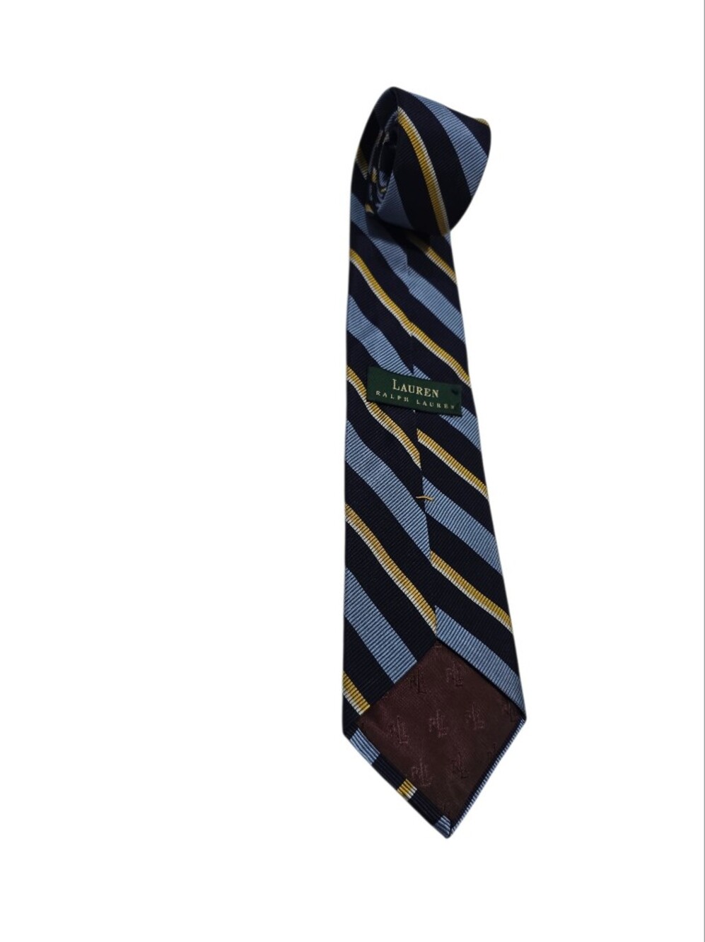 Lauren Ralph Lauren Navy, Light Blue & Yellow Diagonal Stripe Silk Tie